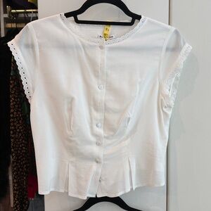 Reformation White Lace Trim Button-Up Top